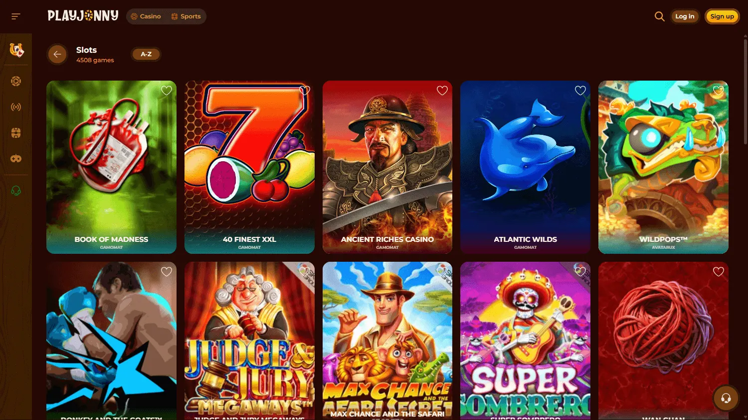 Playjonny Casino games area on desktop