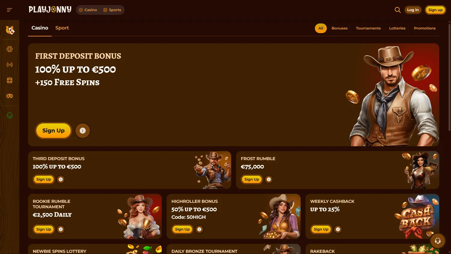 Playjonny Casino promotions area on desktop